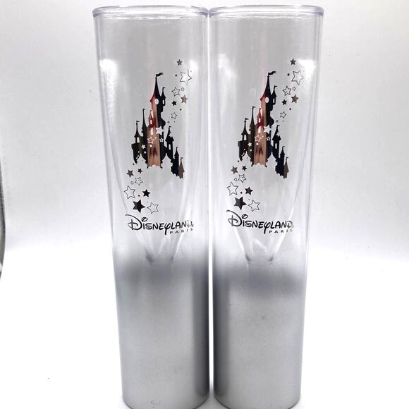 Disneyland Paris Exclusive Silver & Black Castle Tumblers/Champagne Flute/Glass - Picture 1 of 5